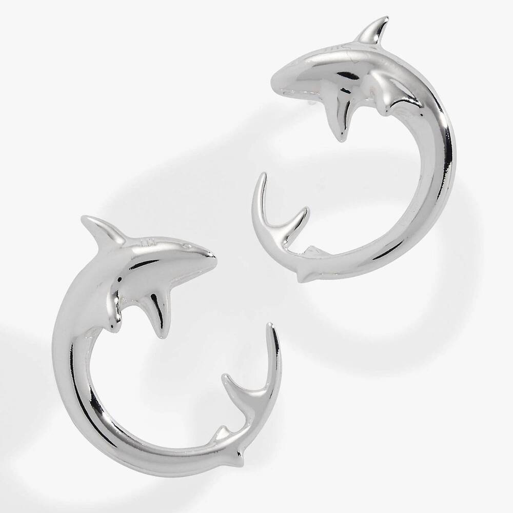 NEW ALEX & ANI women's shark hoop earring in silver
